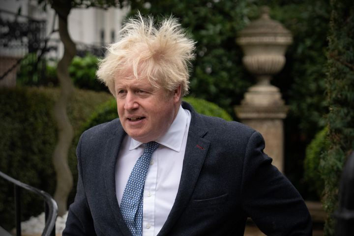 Former British prime minister Boris Johnson leaves his home on March 21, 2023 in London, England.