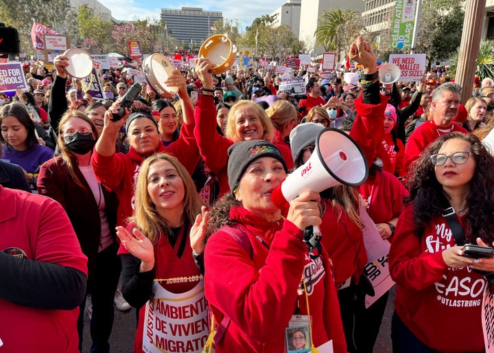 Sylvia Garcia speaks at a Los Angeles Unified School District rally on March 15.