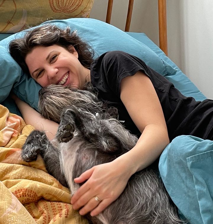 The author with Marty, her dog.
