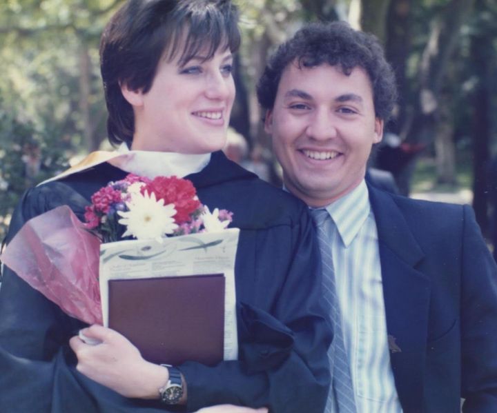 The author and George at her college graduation from Mills College in Oakland in 1985.
