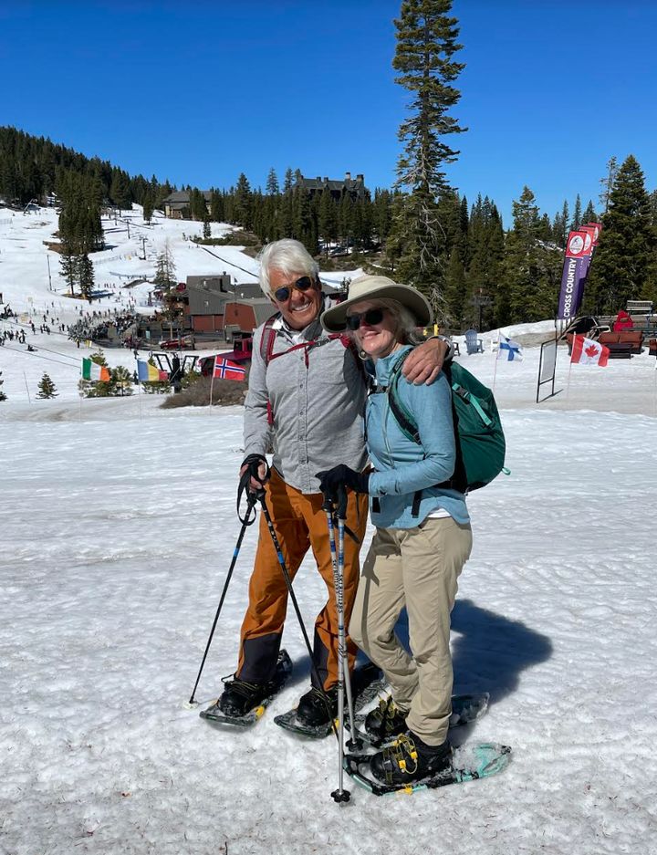 The author and Randal snowshoeing in Lake Tahoe in winter 2021.