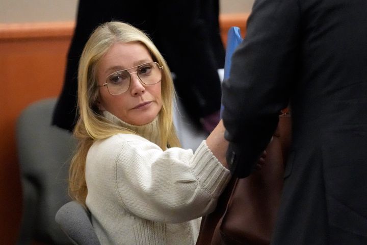 PARK CITY, UT - MARCH 21: Actress Gwyneth Paltrow looks on before leaving the courtroom, where she is accused in a lawsuit of crashing into a skier during a 2016 family ski vacation, leaving him with brain damage and four broken ribs, March 21, 2023, in Park City, Utah. Terry Sanderson claims that the actor-turned-lifestyle influencer was cruising down the slopes so recklessly that they violently collided, leaving him on the ground as she and her entourage continued their descent down Deer Valley Resort, a skiers-only mountain known for its groomed runs, après-ski champagne yurts and posh clientele. (Photo by Rick Bowmer-Pool/Getty Images)