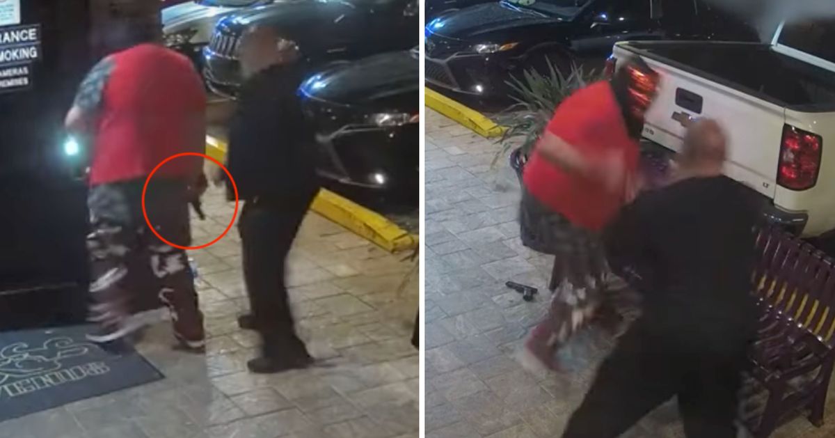 NextImg:Video Shows 'Heroic' Security Guard Wrestle Gun From Masked Man Entering Strip Club