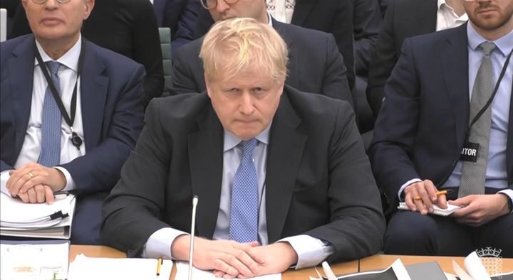 Boris Johnson giving evidence to the privileges committee at the House of Commons, London.