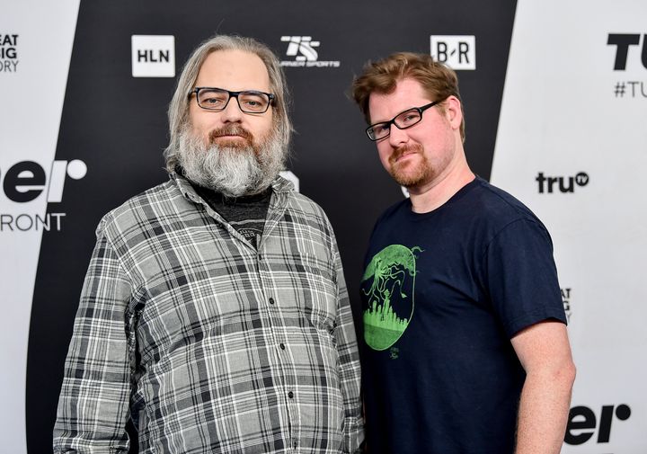 "Rick and Morty" creators Dan Harmon, left, and Justin Roiland attend the Turner Networks 2018 Upfront in New York. Adult Swim and Cartoon Network cut ties with Roiland when the domestic violence charges were reported and said his roles would be recast. 