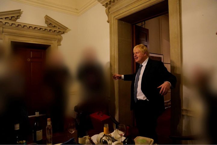 A photo from November 2020 issued by the Cabinet Office showing Boris Johnson at a gathering in 10 Downing Street for the departure of a special adviser. This is one of the parties still being investigated.