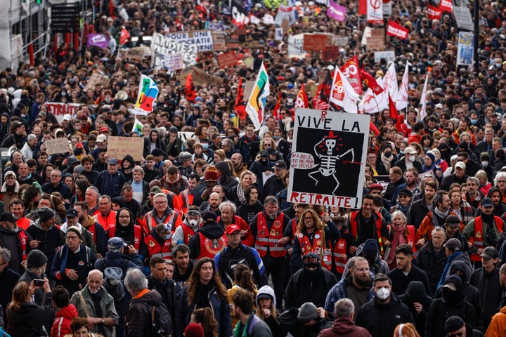 Protesters march during a rally in Nantes.