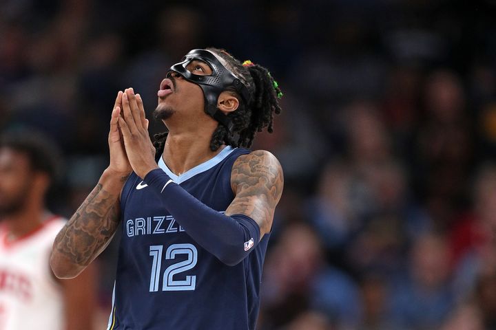 Ja Morant #12 of the Memphis Grizzlies during the game against the Houston Rockets at FedExForum on March 22, 2023, in Memphis, Tennessee.