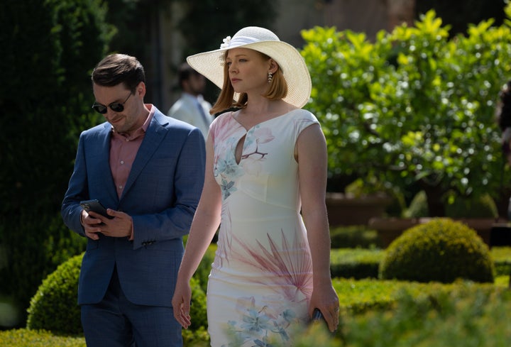 Roman and Shiv at their mom Caroline (Harriet Walter)'s wedding at the end of Season 3 of "Succession."