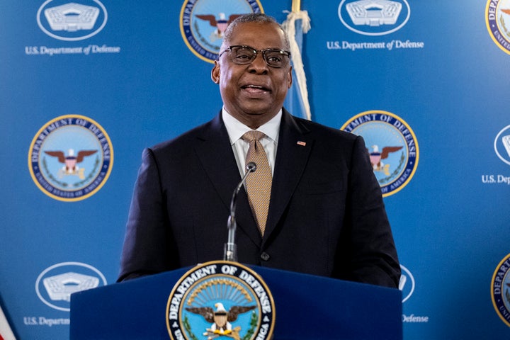 Secretary of Defense Lloyd Austin, speaks during a briefing with Chairman of the Joint Chiefs, Gen. Mark Milley at the Pentagon in Washington, Wednesday, March 15, 2023. (AP Photo/Andrew Harnik)