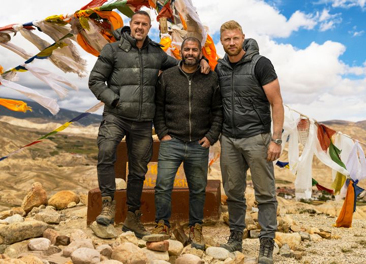(L-R) Paddy McGuinness, Chris Harris and Andrew "Freddie" Flintoff during filming of Top Gear.