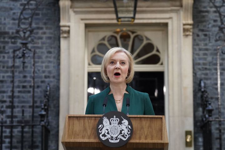 Liz Truss making a speech outside 10 Downing Street as she resigned in September.