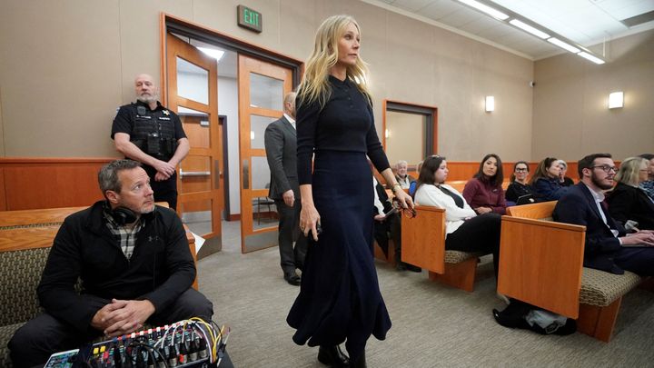 Gwyneth Paltrow enters the courtroom for her ski crash trial, in Park City, Utah, US on March 24, 2023.