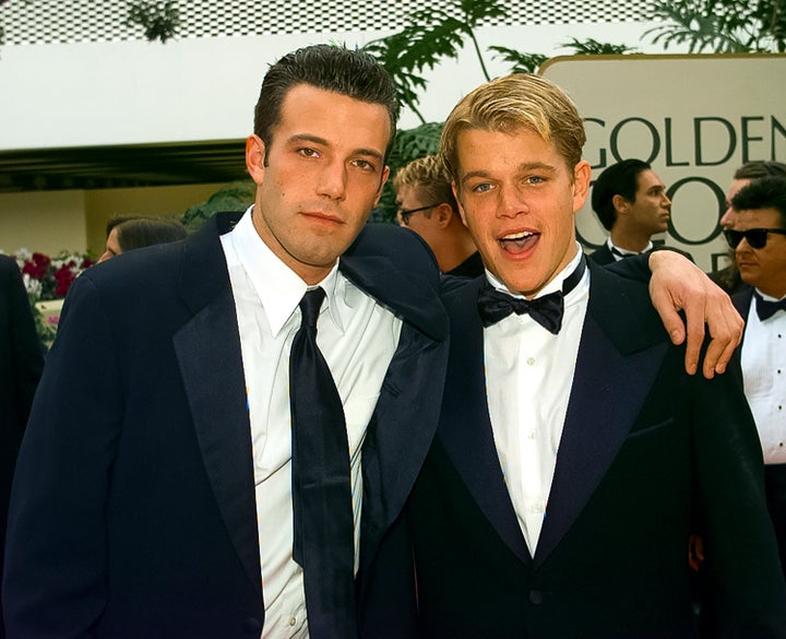 Ben Affleck and Matt Damon at the Golden Globes in 1998 following their success with "Good Will Hunting" in 1997.