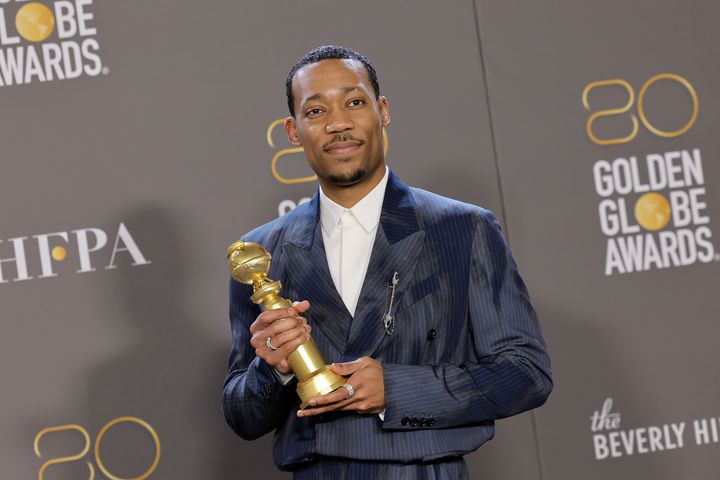Tyler James Williams poses at the Golden Globe Awards on Jan. 10 in Beverly Hills, California.