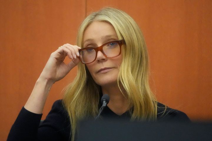 Paltrow testifies during her trial on March 24, 2023, in Park City, Utah. Sanderson is seeking $300,000 from Paltrow after amending his initial request for $3.1 million.