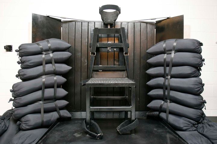 FILE - A chair sits in the execution chamber at the Utah State Prison on June 18, 2010, after Ronnie Lee Gardner was executed by firing squad in Draper, Utah. Idaho lawmakers passed a bill on March 20, 2023, that would authorize the use of firing squads if the state is unable to obtain drugs required for its lethal injection program. The bill will head to the desk of Idaho Gov. Brad Little next. (Trent Nelson/The Salt Lake Tribune via AP, Pool, File)