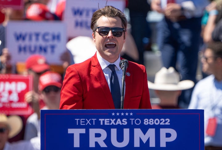 Rep. Matt Gaetz (R- Fla.) speaks at a 2024 campaign rally for former President Donald Trump in Waco, Texas, on March 25, 2023.