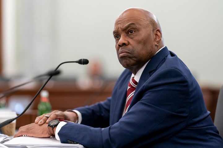 FILE - Phillip Washington, the nominee to become administrator of the Federal Aviation Administration, testifies before the Senate Commerce, Science and Transportation Committee at the Capitol in Washington, March 1, 2023.