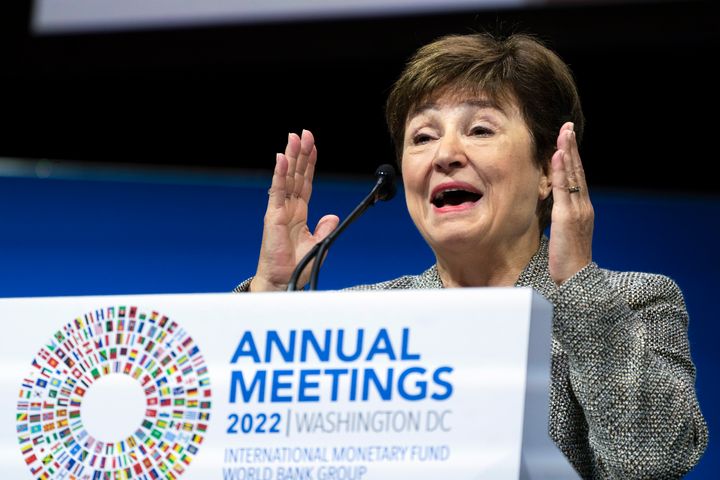 Η γενική διευθύντρια του ΔΝΤ, Κρισταλίνα Γκεοργκίεβα στην ετήσια συνάντηση του Διεθνούς Νομισματικού Ταμείου και του Ομίλου της Παγκόσμιας Τράπεζας για το 2022, στην Ουάσινγκτον.