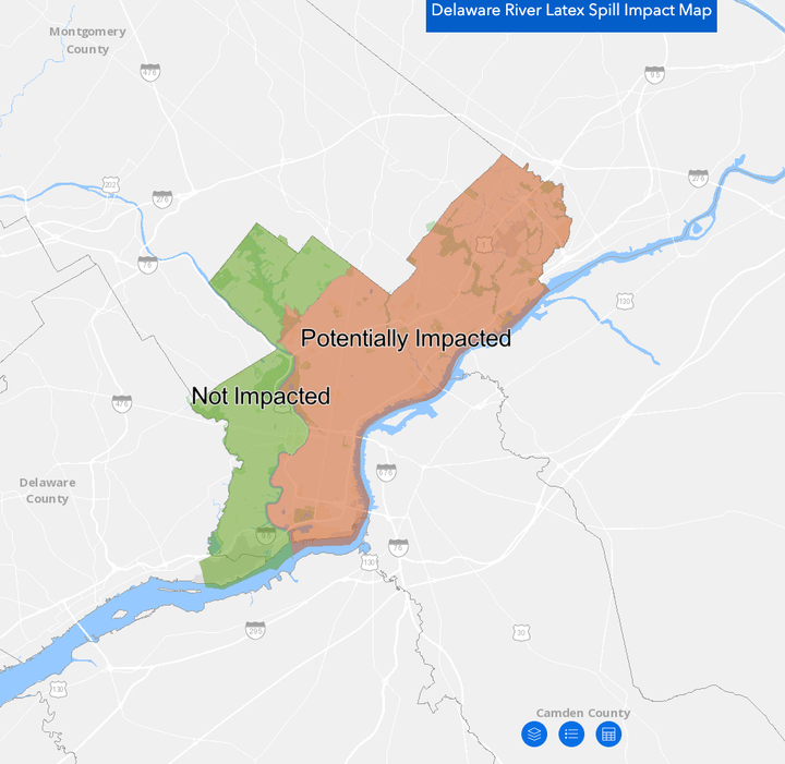 More than 30 zip codes were listed as potentially impacted by the spill on Sunday afternoon.