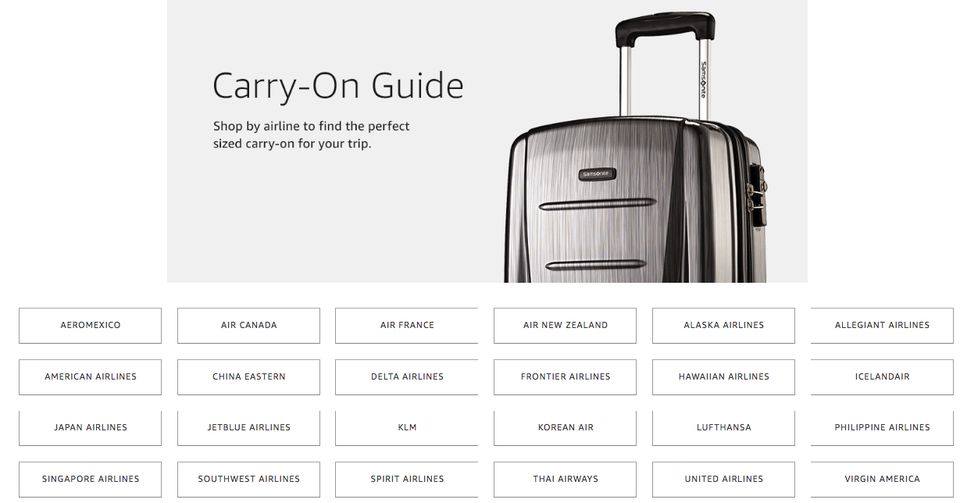 Use Amazon's carry-on guide to find the luggage compatible with your airline