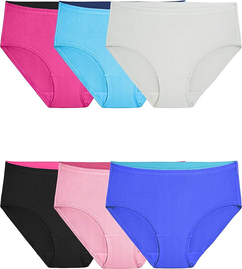 Hanes Just My Size Women's Sporty Cotton Brief Underwear, Moisture-Wicking,  6-Pack (Plus Size)