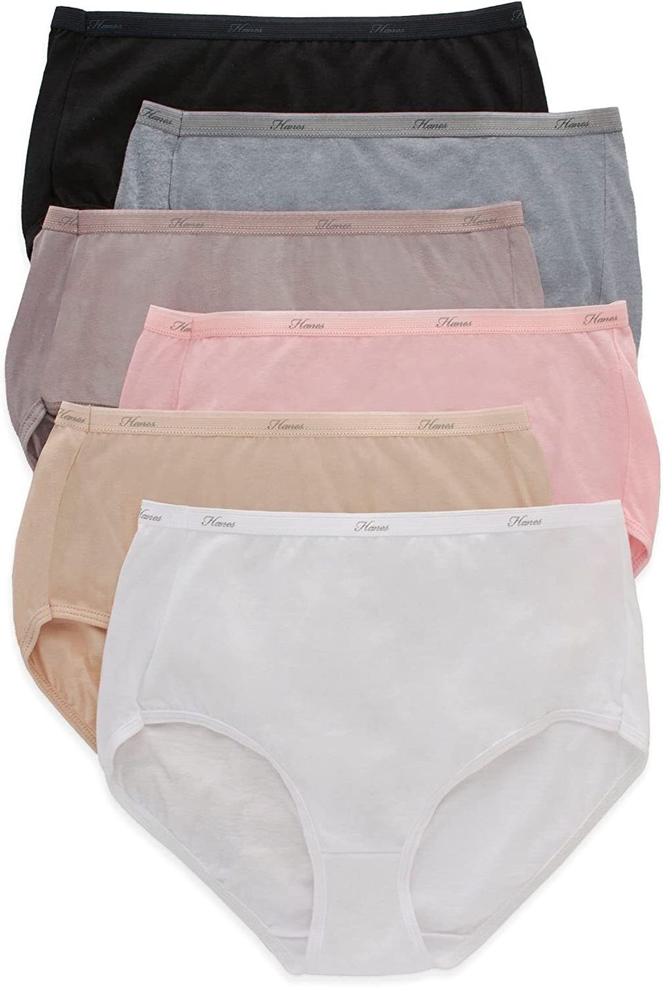 A six-pack of Hanes cotton briefs