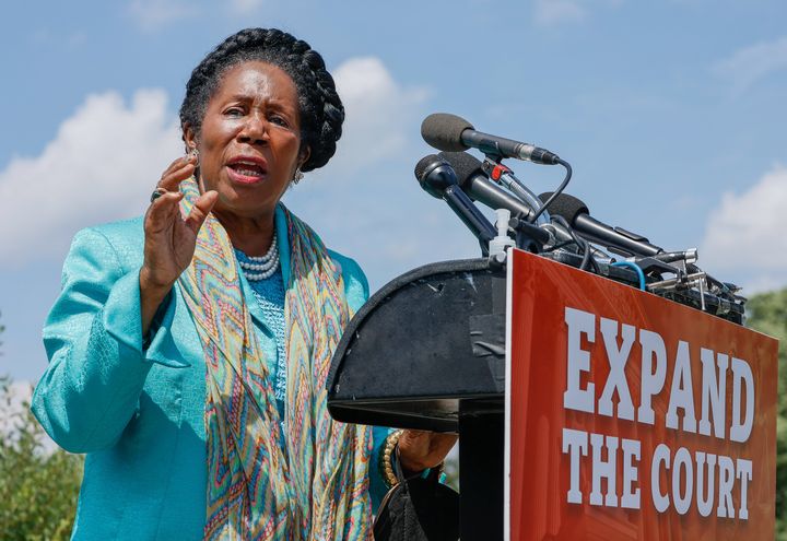 Rep. Sheila Jackson Lee speaks at a press conference calling for the expansion of the Supreme Court on July 18, 2022, in Washington, D.C.