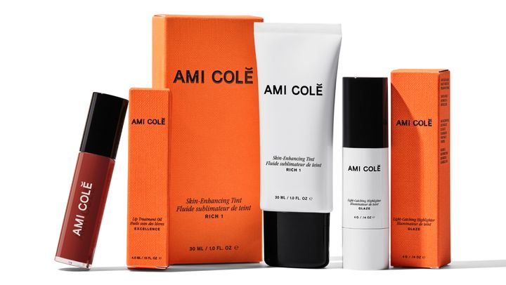 Ami Colé products, including the lip treatment oil, skin-enhancing tint and the light-catching highlighter balm