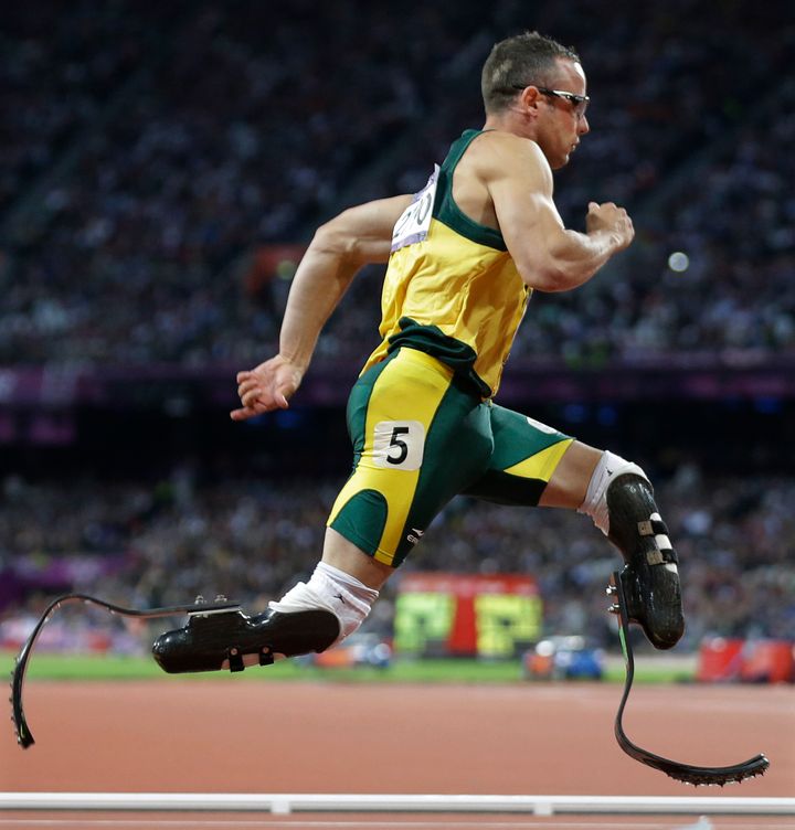 Oscar Pistorius, pictured here competing at the London 2012 Olympics, was convicted of murder after prosecutors appealed against an initial conviction for culpable homicide.