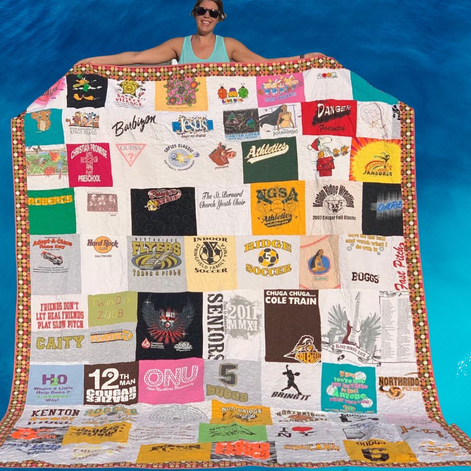 A custom quilt made from their loved one's shirts