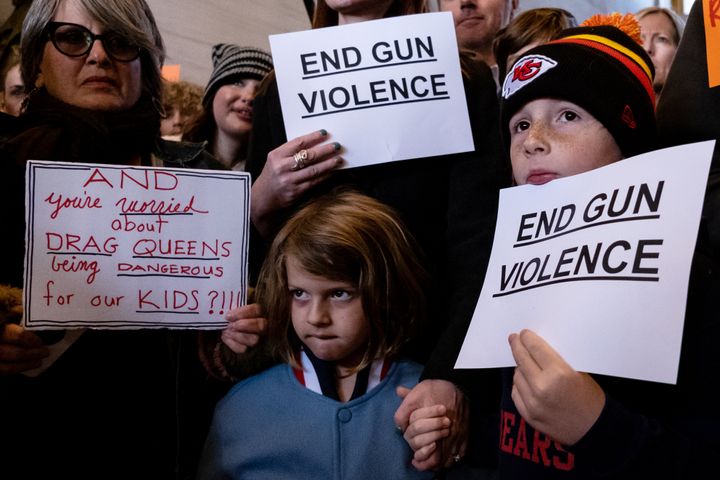 Protesters gather inside the Tennessee State Capitol in Nashville on Thursday to call for an end to gun violence and support stronger gun laws.