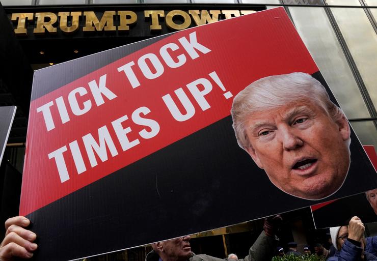Protesters gather in front of Trump Tower in New York on March 31, 2023, after a New York grand jury voted to indict former President Donald Trump over hush money payments to porn star Stormy Daniels ahead of the 2016 election.