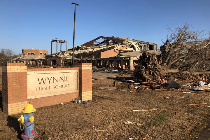 Wynne High school is damaged from Friday's severe weather.