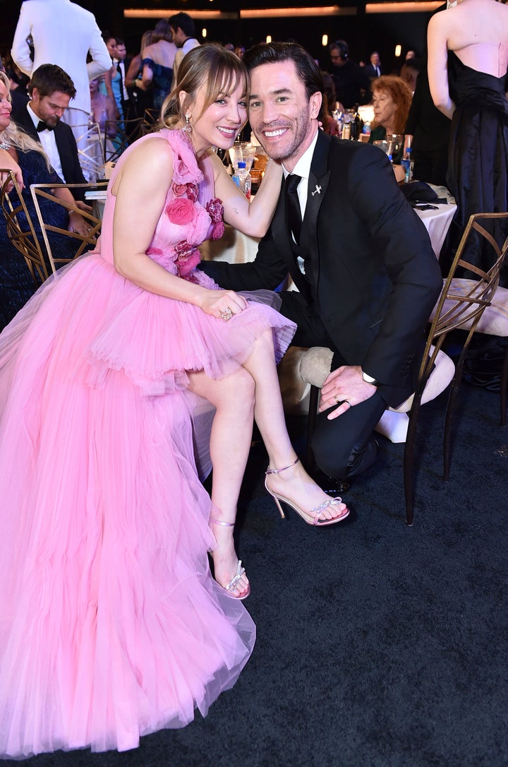 Kaley Cuoco, left, and Tom Pelphrey at the 74th Emmy Awards on Monday, Sept. 12, 2022 at the Microsoft Theater in Los Angeles.