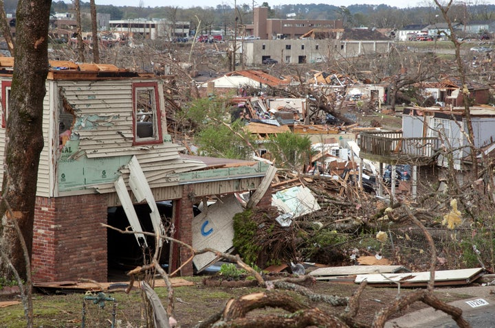 LITTLE ROCK, AR - MARCH 31: The damaged remains of the Walnut Ridge neighborhood is seen on March 31, 2023 in Little Rock, Arkansas.