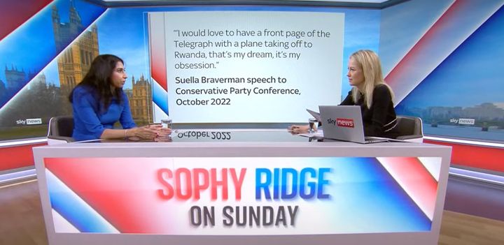 Suella Braverman was being interviewed by Sophy Ridge on Sky News