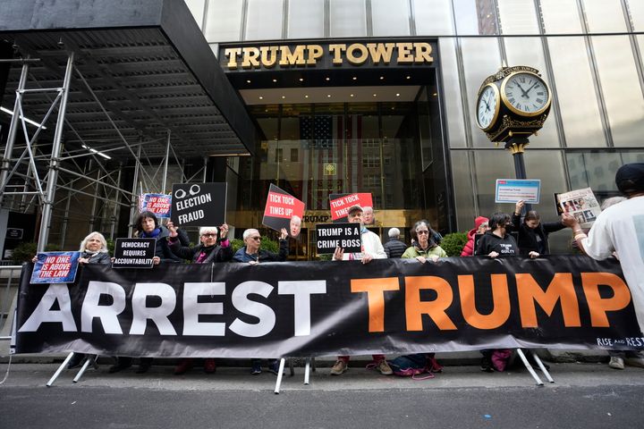 Protesters gather outside Trump Tower on Friday, March 31, 2023, in New York. (AP Photo/Bryan Woolston, File)