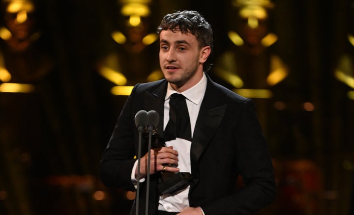 Paul Mescal receiving his award at the 2023 Oliviers