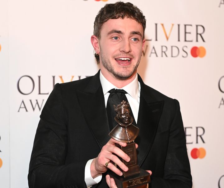 Paul Mescal celebrating his win at this year's Oliviers