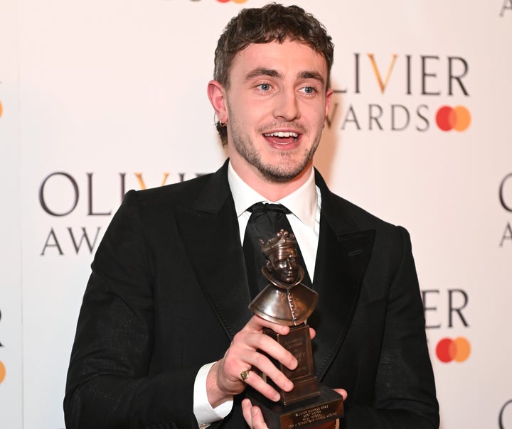 Paul Mescal celebrating his win at this year's Oliviers