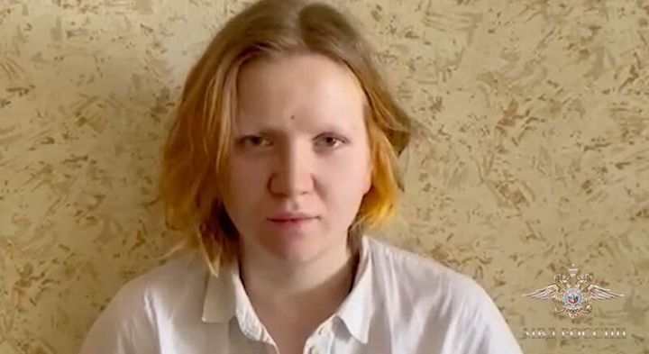 Darya Trepova spoke on camera during her arrest in Saint-Petersburg, Russia, in this still image taken from video released April 3, 2023