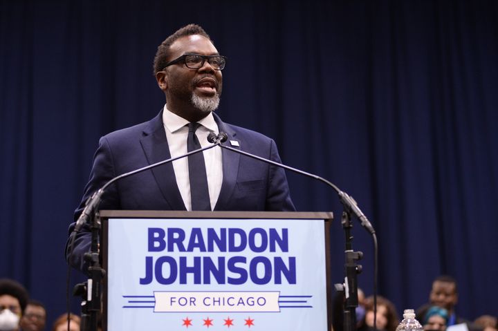 Brandon Johnson speaks at a campaign rally on March 30. His critics worry that he is too close to the Chicago Teachers Union to govern independently.