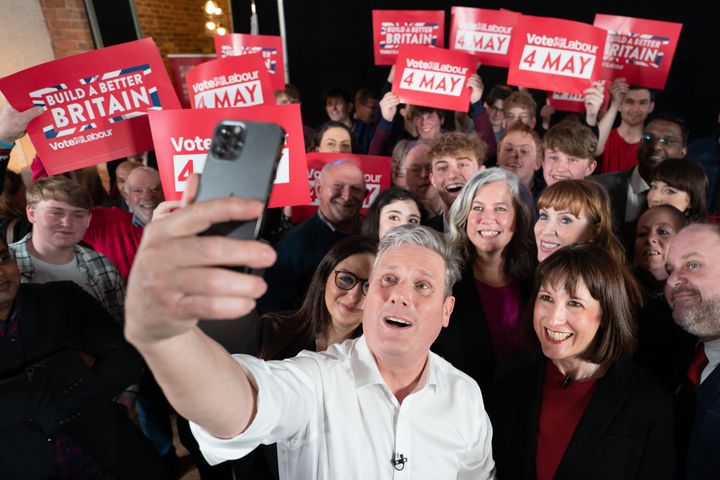 Labour leader Sir Keir Starmer takes a selfie.