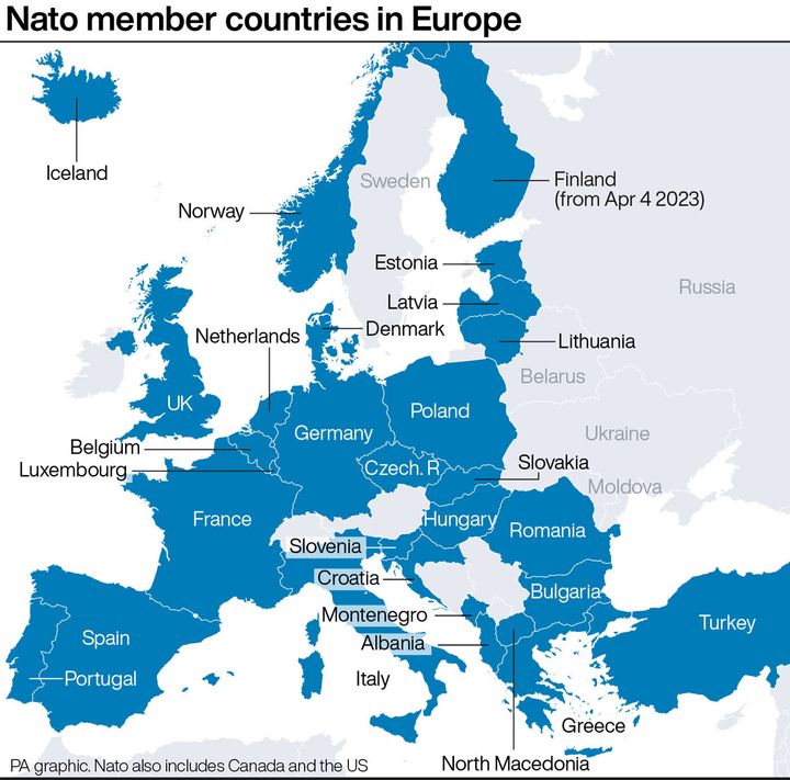 Nato member countries in Europe following Finland's accession.