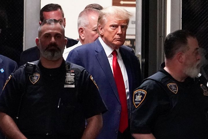 Trump, the first former president to be charged in a criminal investigation, arrives at court.