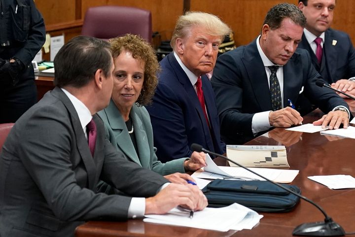 Former President Donald Trump sits with his defense team in a Manhattan court on Tuesday in New York.