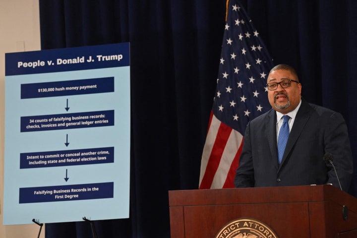 Manhattan District Attorney Alvin Bragg speaks Tuesday during a news conference at a Manhattan courthouse about the indictment of former President Donald Trump.