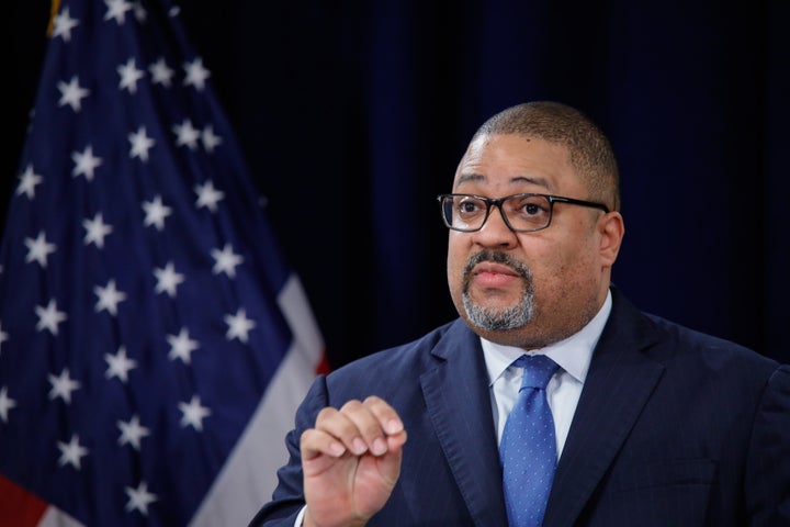 Manhattan District Attorney Alvin Bragg speaks during a press conference following the arraignment.